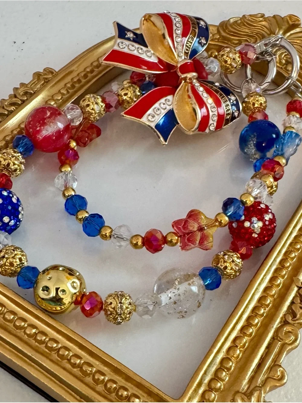 New Patriotic Red Blue Gold Beaded Phone Chain